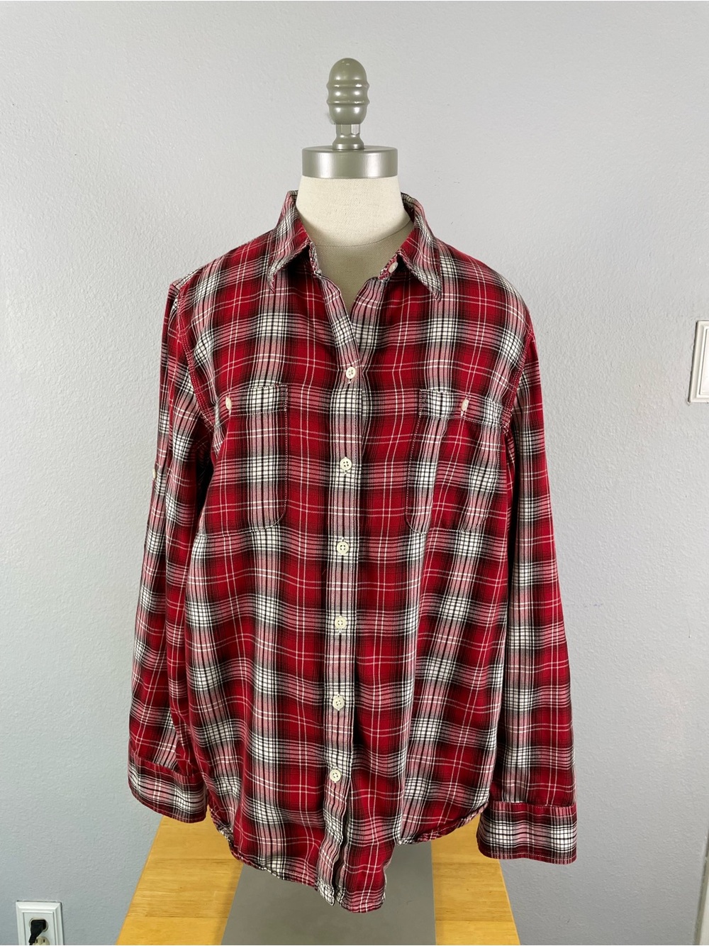 Lauren Jeans Co Ralph Lauren Red and White Cotton Plaid Button-up Shirt Size XL